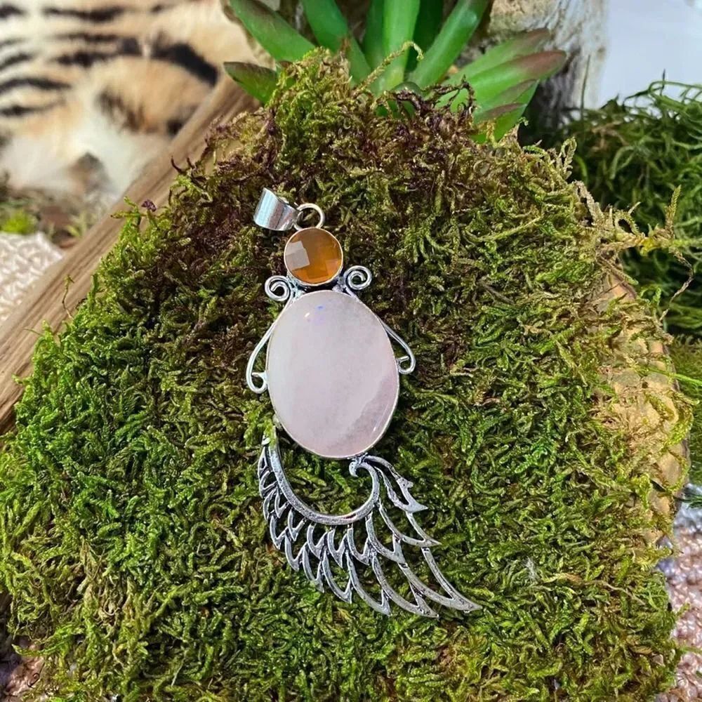 Monalisa & Mookaite gemstone Angel Wing Pendant